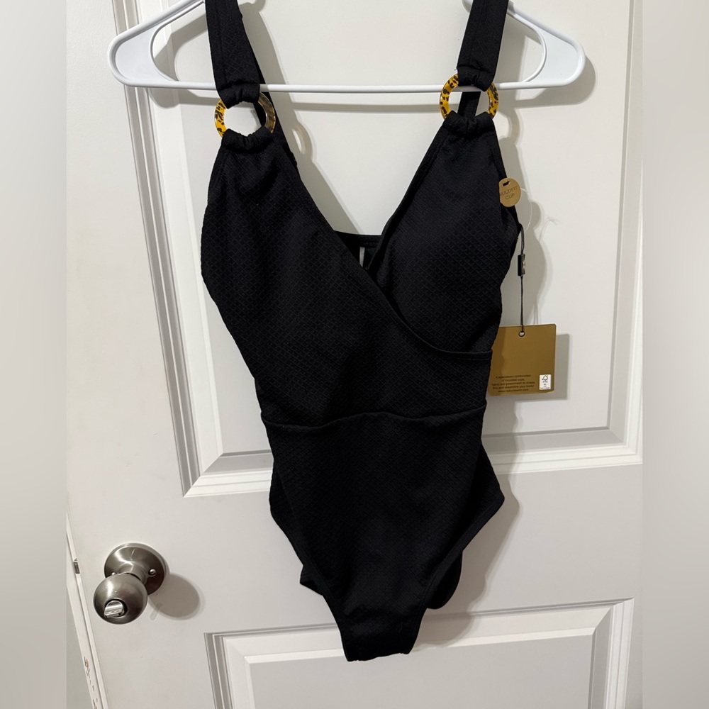 Nip Tuck‎ one piece black swimsuit wrap top NEW 4